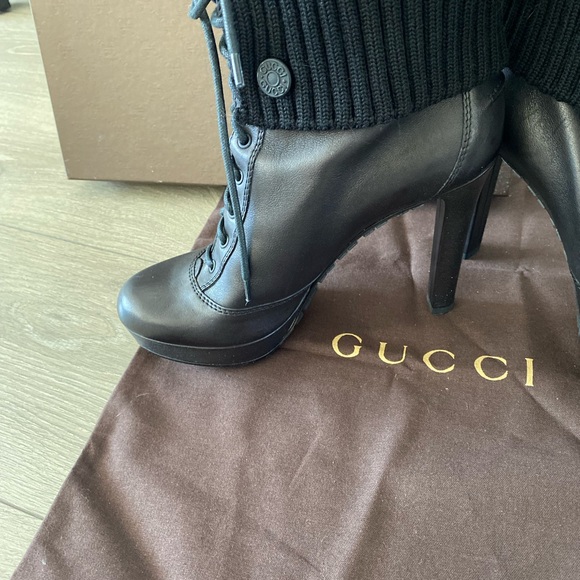 Authentic Gucci Saddle soft/wool Rib high heeled boots - Picture 3 of 5